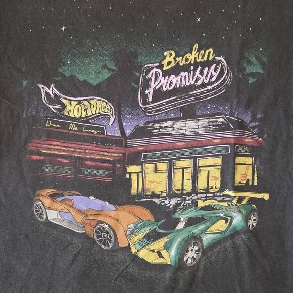 BROKEN PROMISES x Hot Wheels Graphic T-Shirt Black Washed Large - Picture 2 of 7